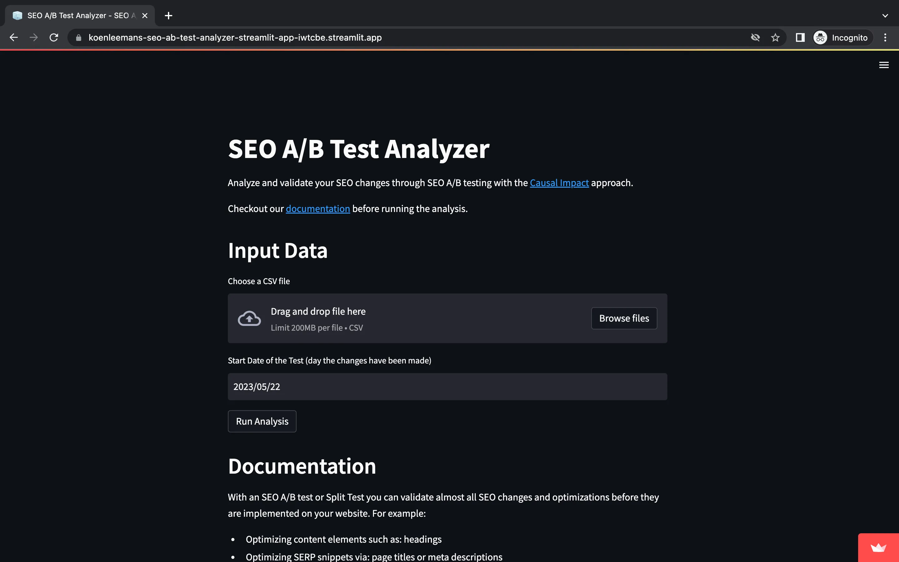 SEO A/B Test Analyzer